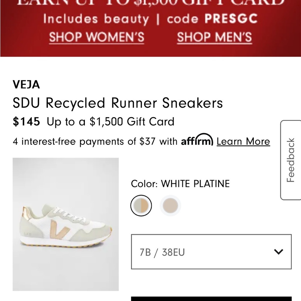 BRAND NEW IN BOX! NEVER WORN Veja SDU recycled runner sneakers size US 7 EU 38